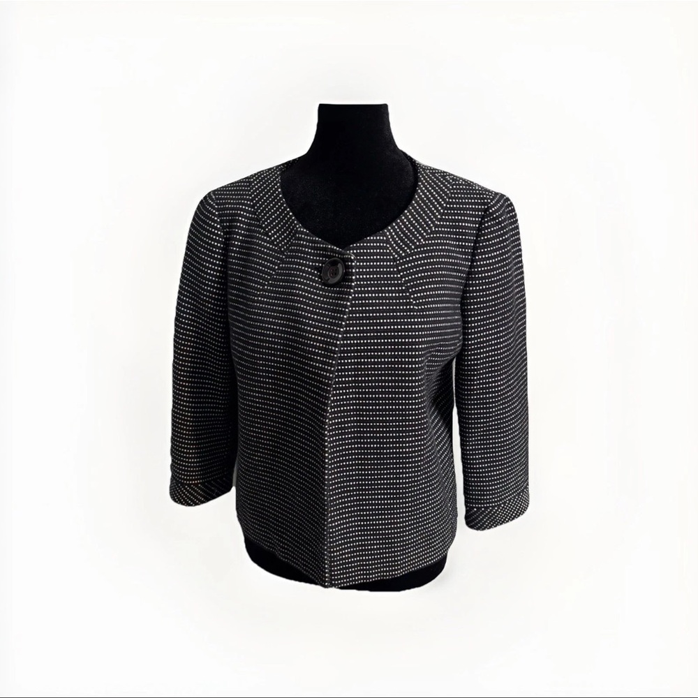 Talbots Black Ivory One-Button Cape Style Cropped Blazer Jacket Size‎ 6
